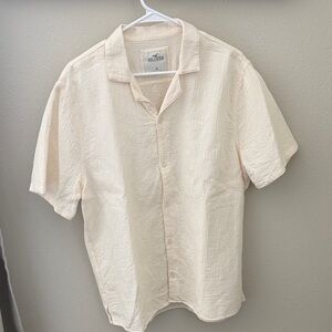 Hollister Men's Casual Cream Button Down Shirt
